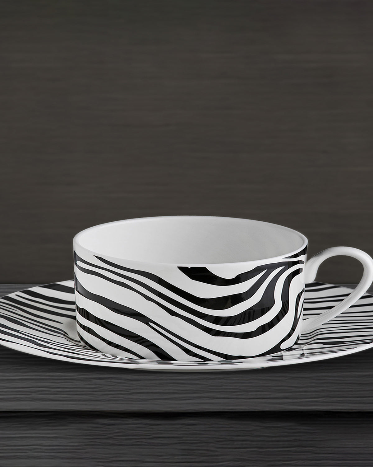 Tea Cup & Saucer ZEBRAGE Set of 2 in Luxury Box 3.3", H 2.3", cap. 7.5 oz, Saucer diam. 6"