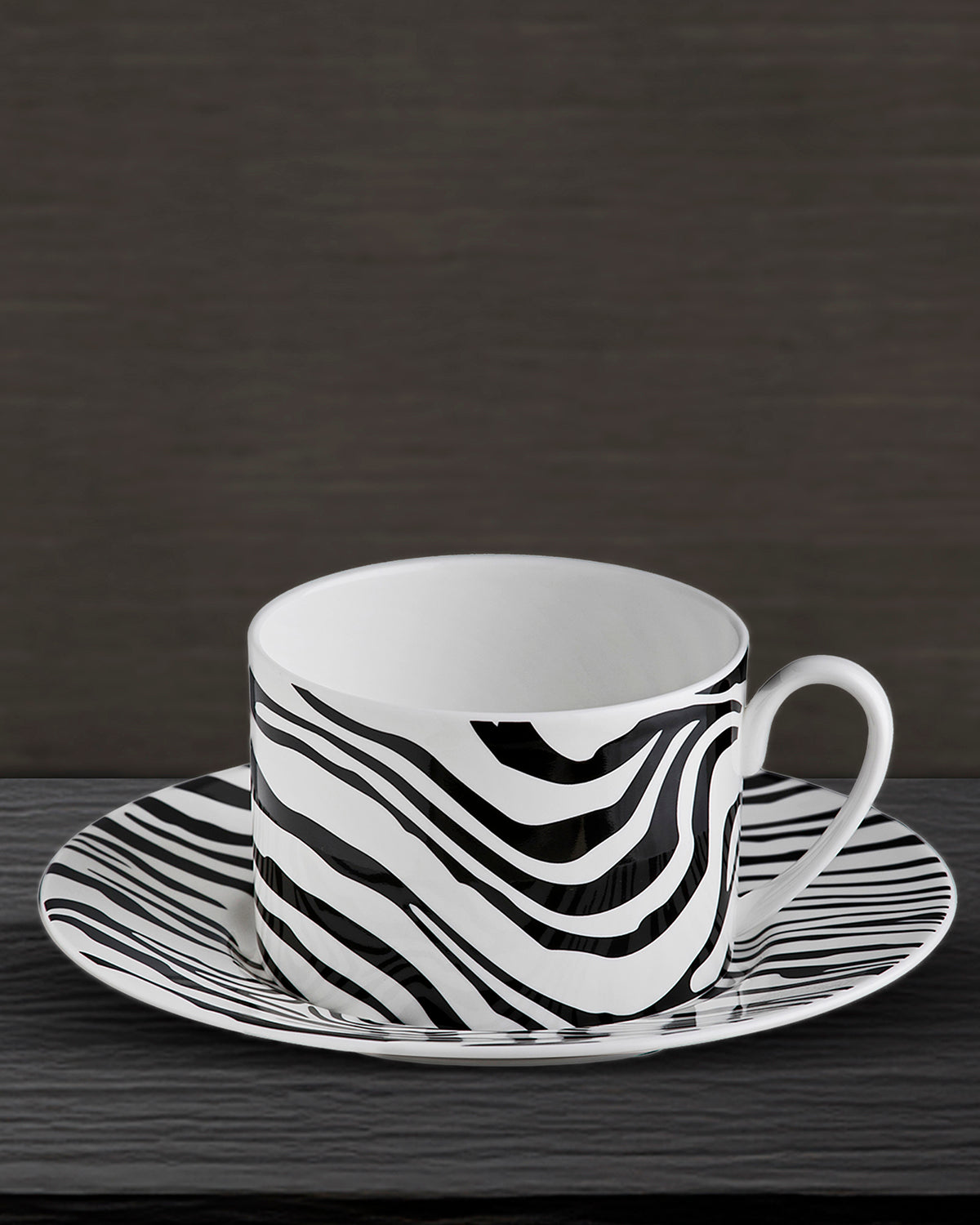 Tea Cup & Saucer ZEBRAGE Set of 2 in Luxury Box 3.3", H 2.3", cap. 7.5 oz, Saucer diam. 6"