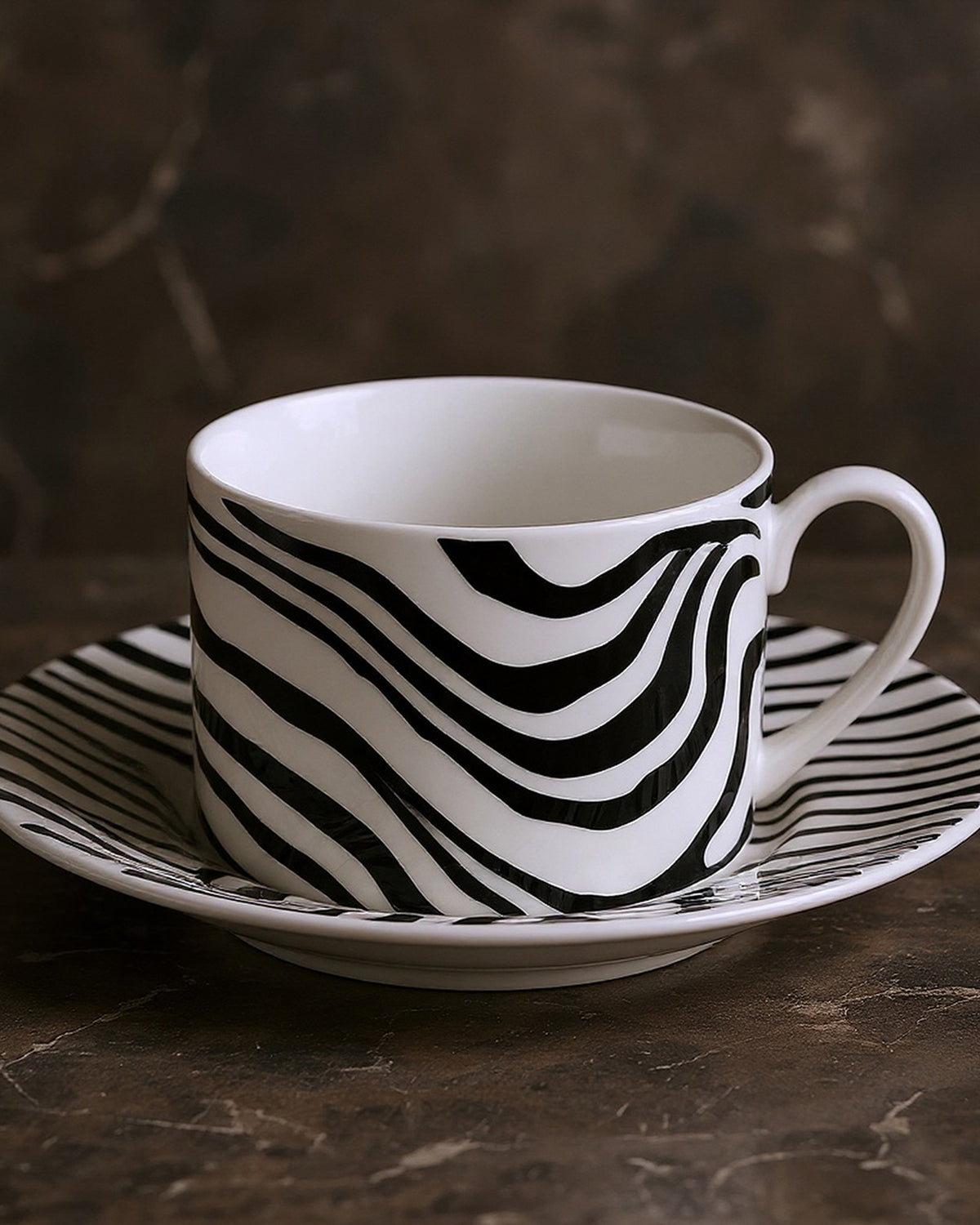 Tea Cup & Saucer ZEBRAGE Set of 2 in Luxury Box 3.3", H 2.3", cap. 7.5 oz, Saucer diam. 6"