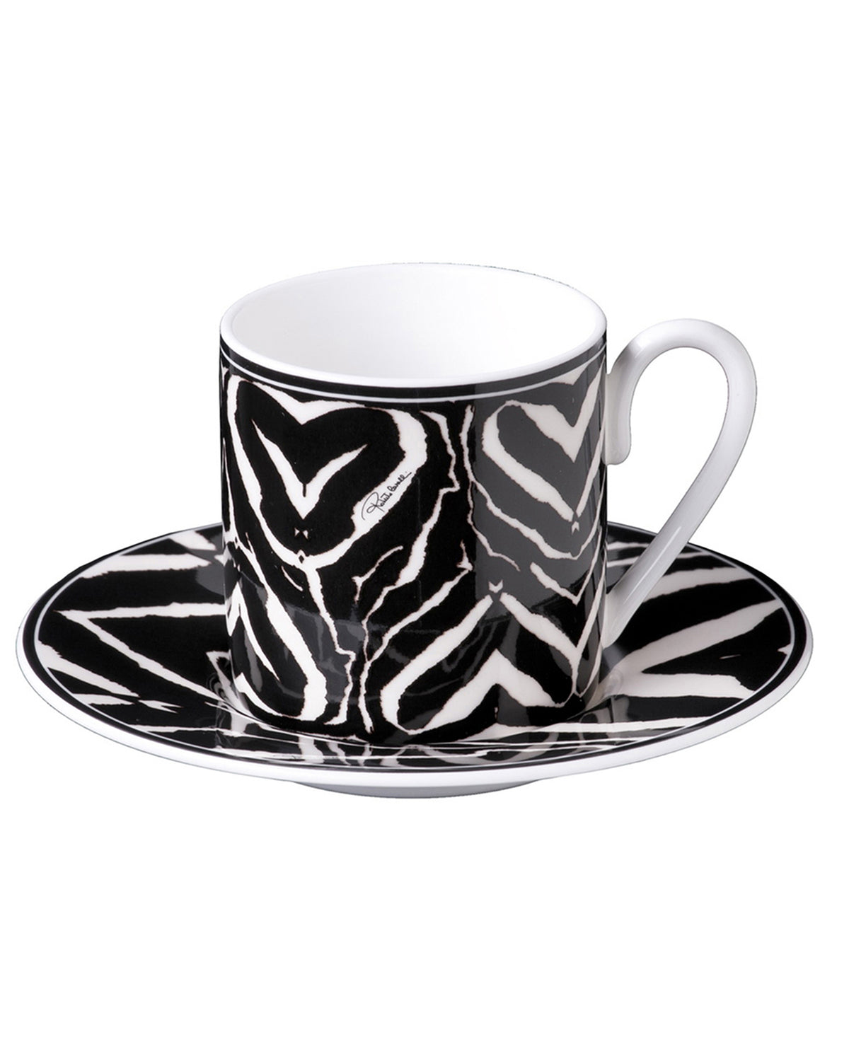 Coffee Cup & Saucer ZEBRA Set of 2 in Luxury Box  diam. 2.3", H 2.5", Cap. 4 oz, Saucer diam. 4.75"