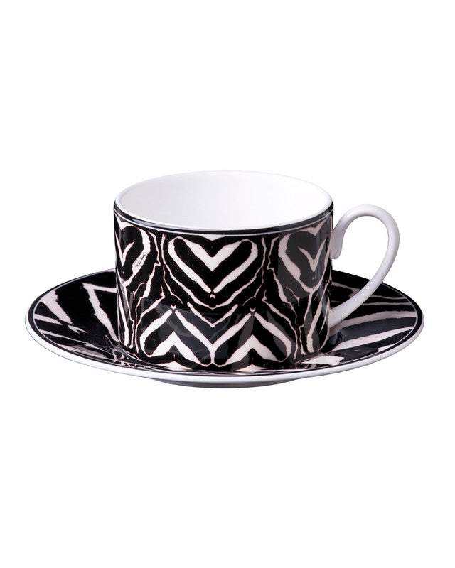 Roberto Cavalli Home Tea Cup & Saucer ZEBRA Set of 2 in Luxury Box diam. 3.3", H 2.3", cap. 7.5 oz, Saucer diam. 6"