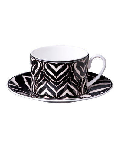 Roberto Cavalli Home Tea Cup & Saucer ZEBRA Set of 2 in Luxury Box diam. 3.3", H 2.3", cap. 7.5 oz, Saucer diam. 6"