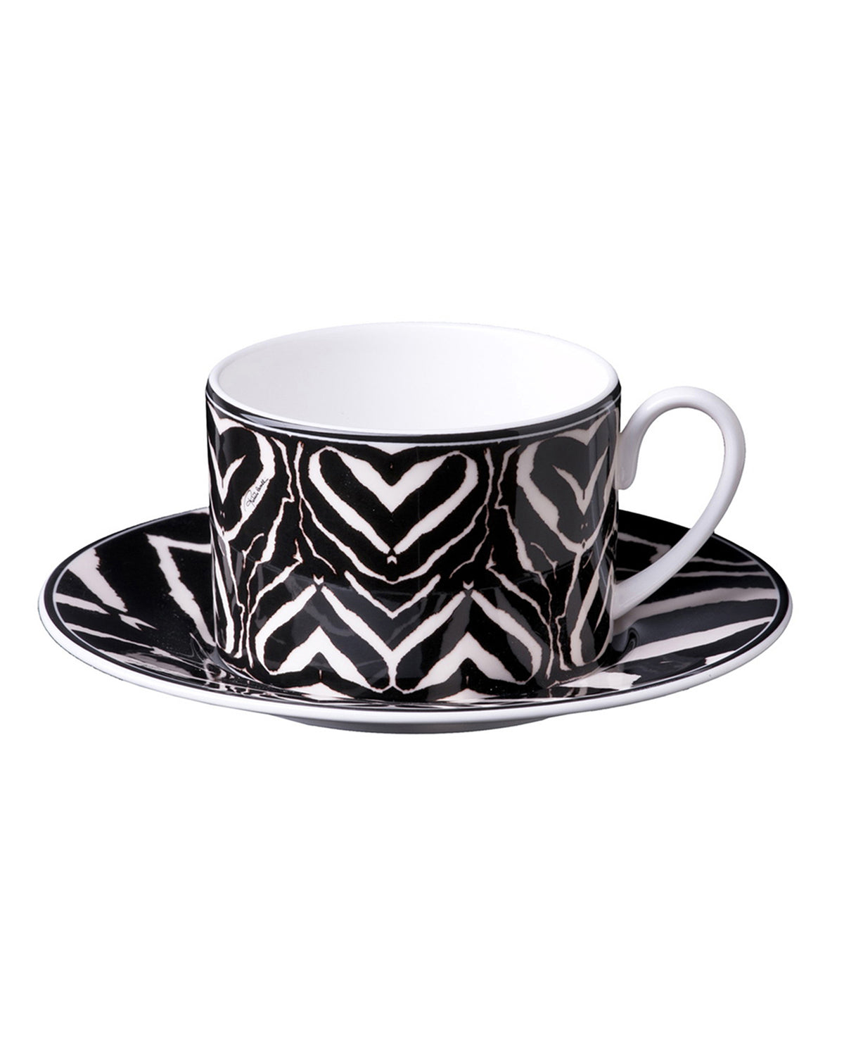 Tea Cup & Saucer ZEBRA Set of 2 in Luxury Box diam. 3.3", H 2.3", cap. 7.5 oz, Saucer diam. 6"