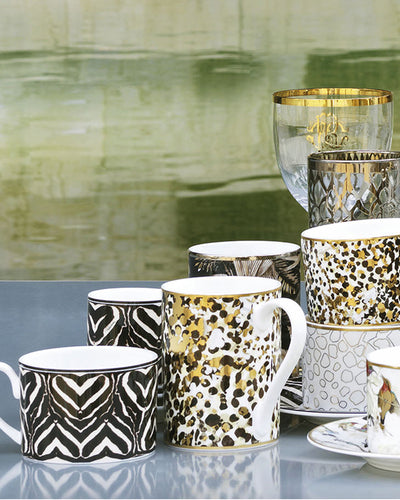 Roberto Cavalli Home Tea Cup & Saucer ZEBRA Set of 2 in Luxury Box diam. 3.3", H 2.3", cap. 7.5 oz, Saucer diam. 6"