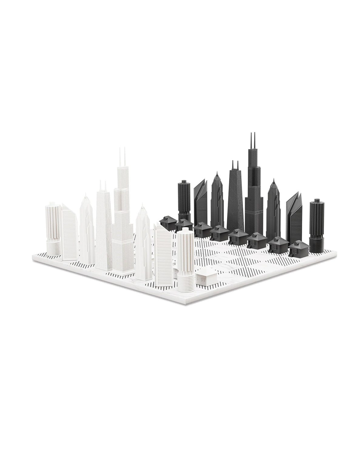 Chess Set Acrylic CHICAGO with Marble Hatch Board