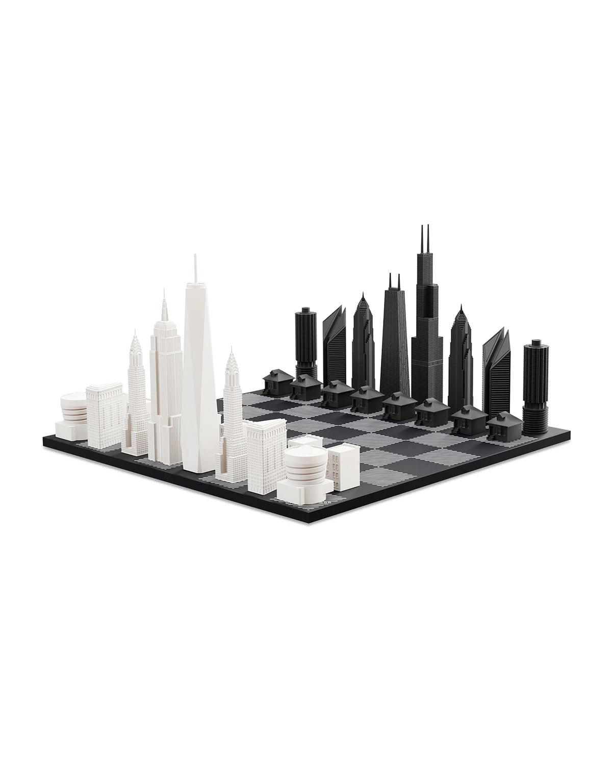 Chess Set Acrylic CHICAGO vs NEW YORK with B/W Hatch Board