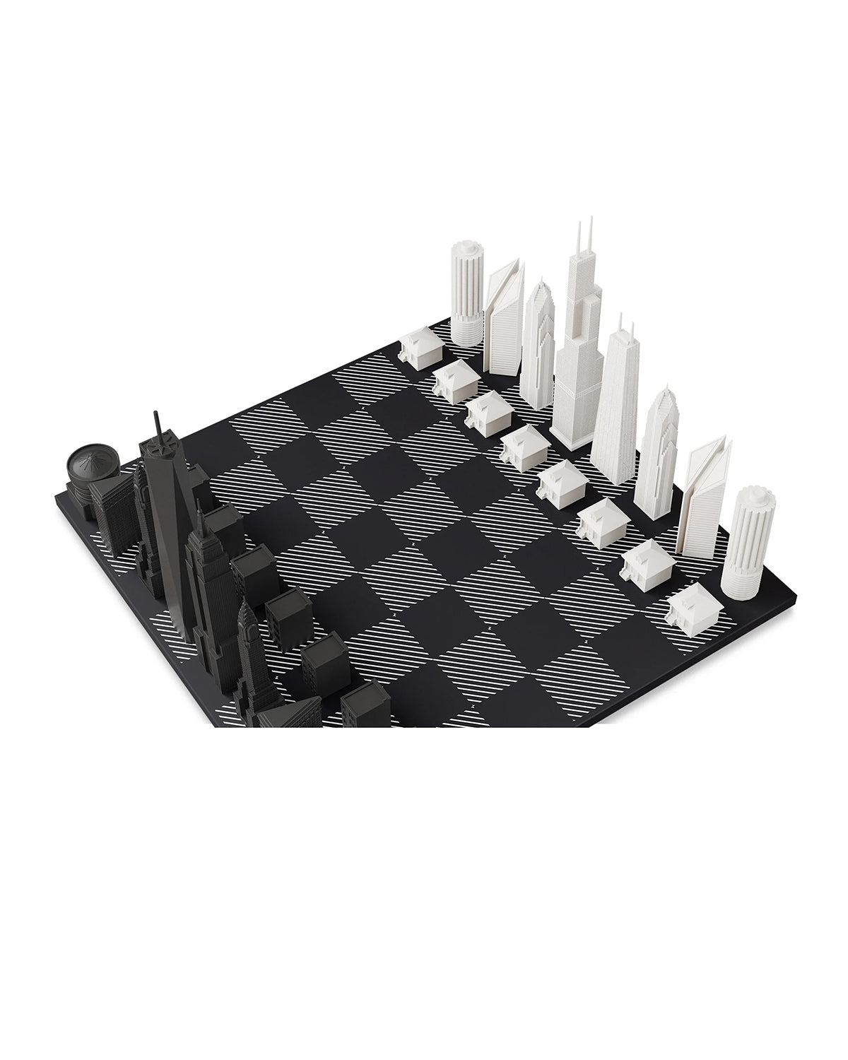 Chess Set Acrylic CHICAGO vs NEW YORK with B/W Hatch Board