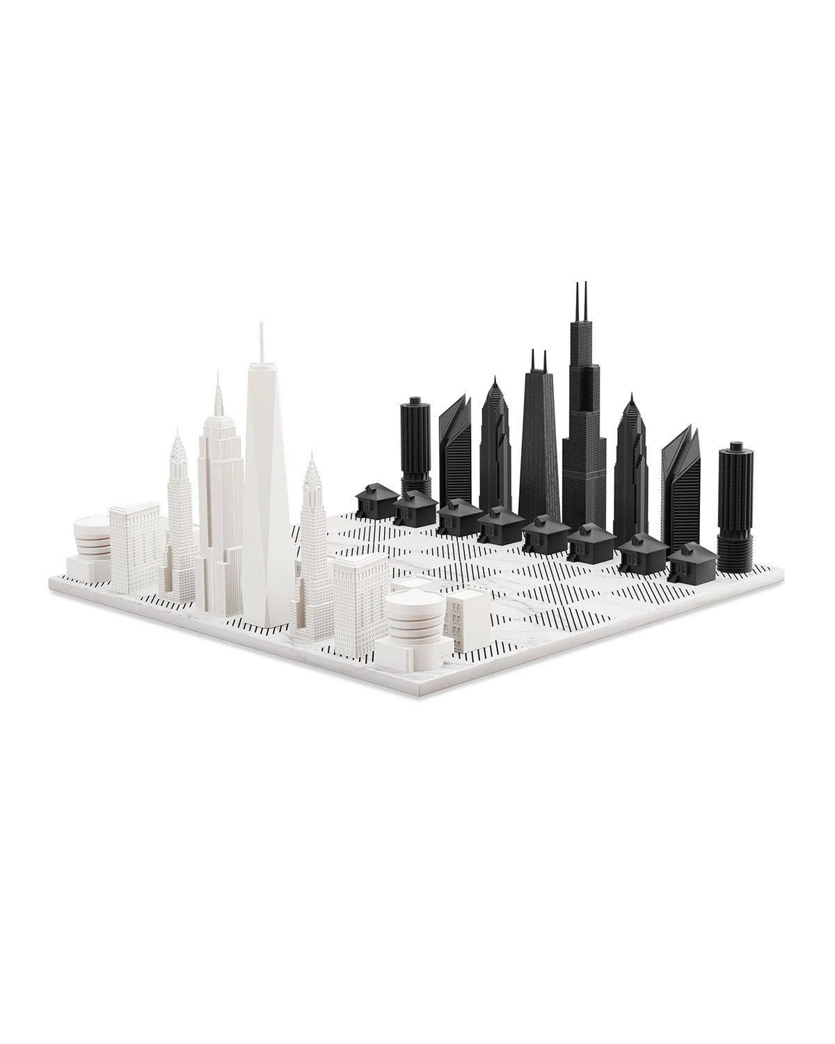 Chess Set Acrylic CHICAGO vs NEW YORK with Marble Hatch Board