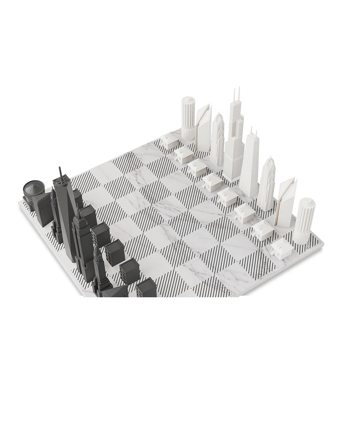 Chess Set Acrylic CHICAGO vs NEW YORK with Marble Hatch Board