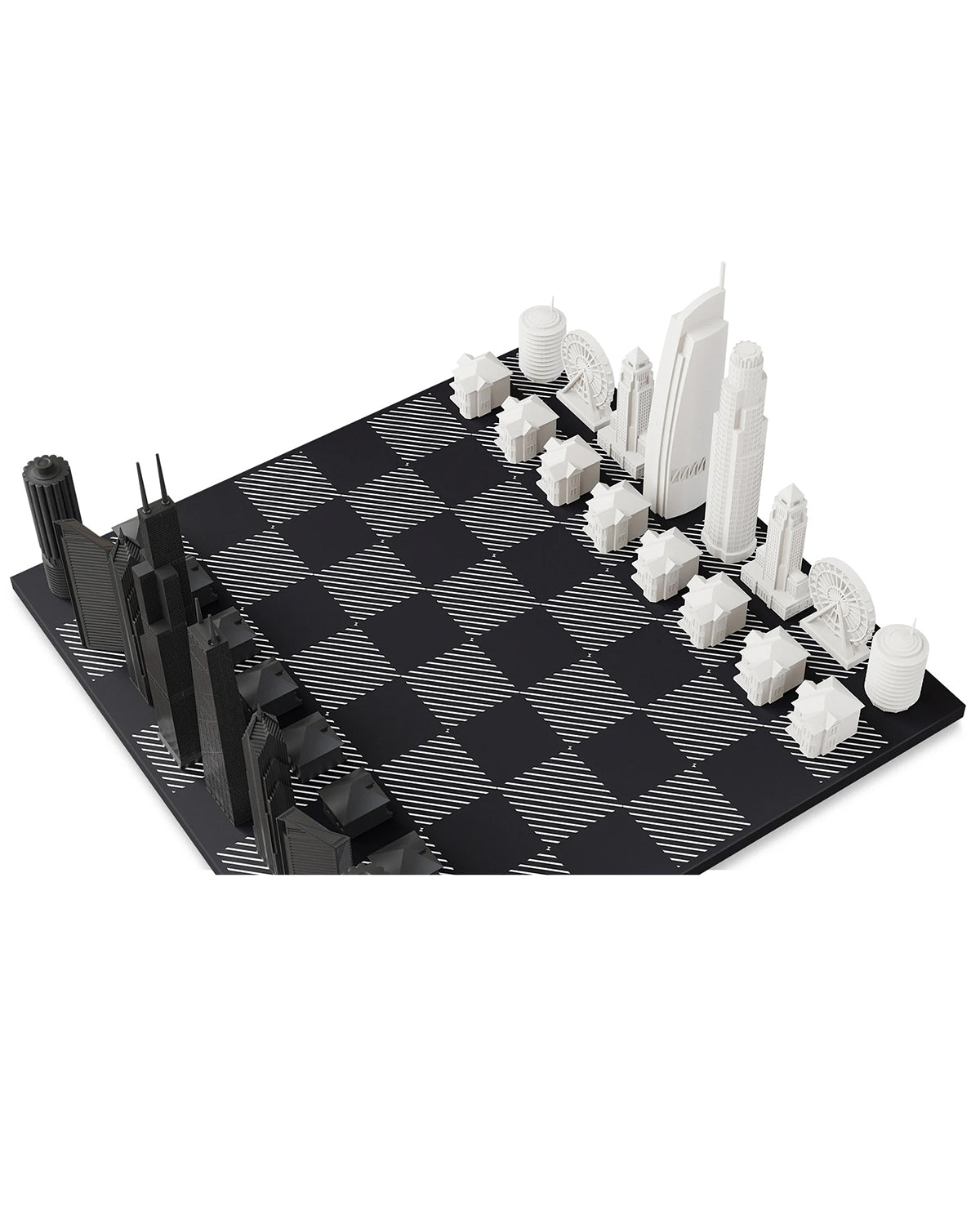 Chess Set Acrylic CHICAGO vs LOS ANGELES with B/W Hatch Board