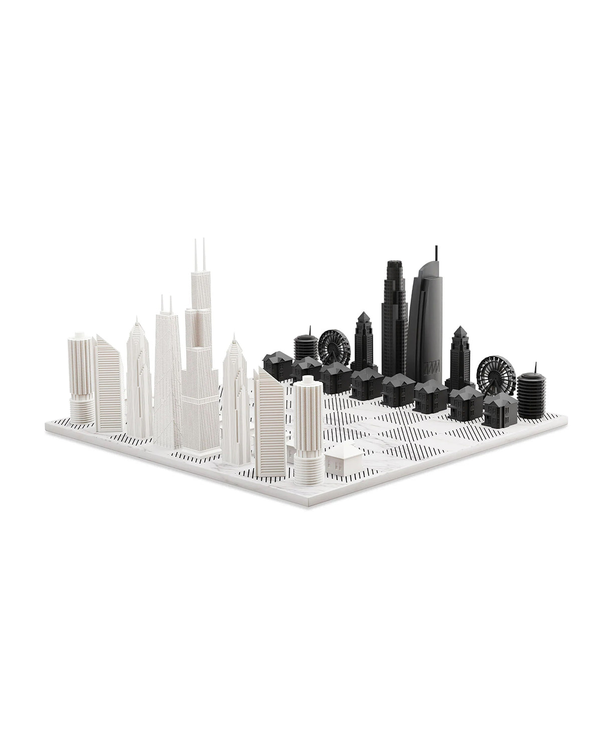 Chess Set Acrylic CHICAGO vs LOS ANGELES with Marble Hatch Board
