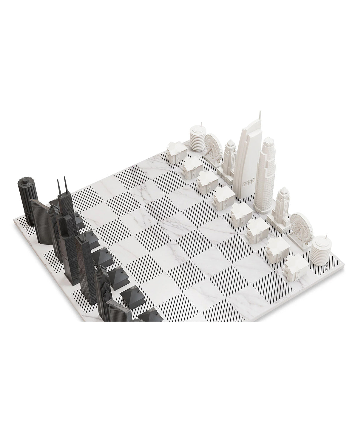 Chess Set Acrylic CHICAGO vs LOS ANGELES with Marble Hatch Board