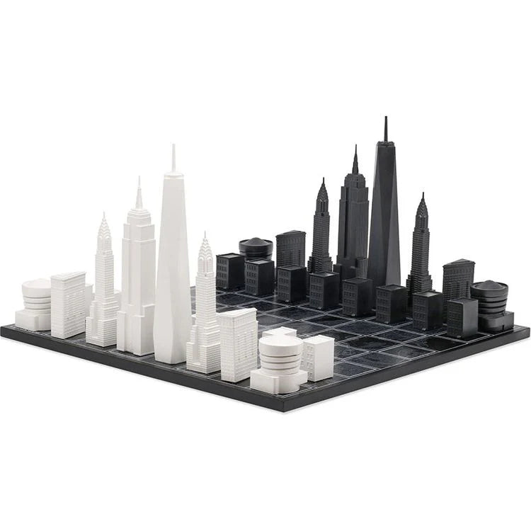 Skyline Chess Chess Set Acrylic NEW YORK Edition with Wood Map Board