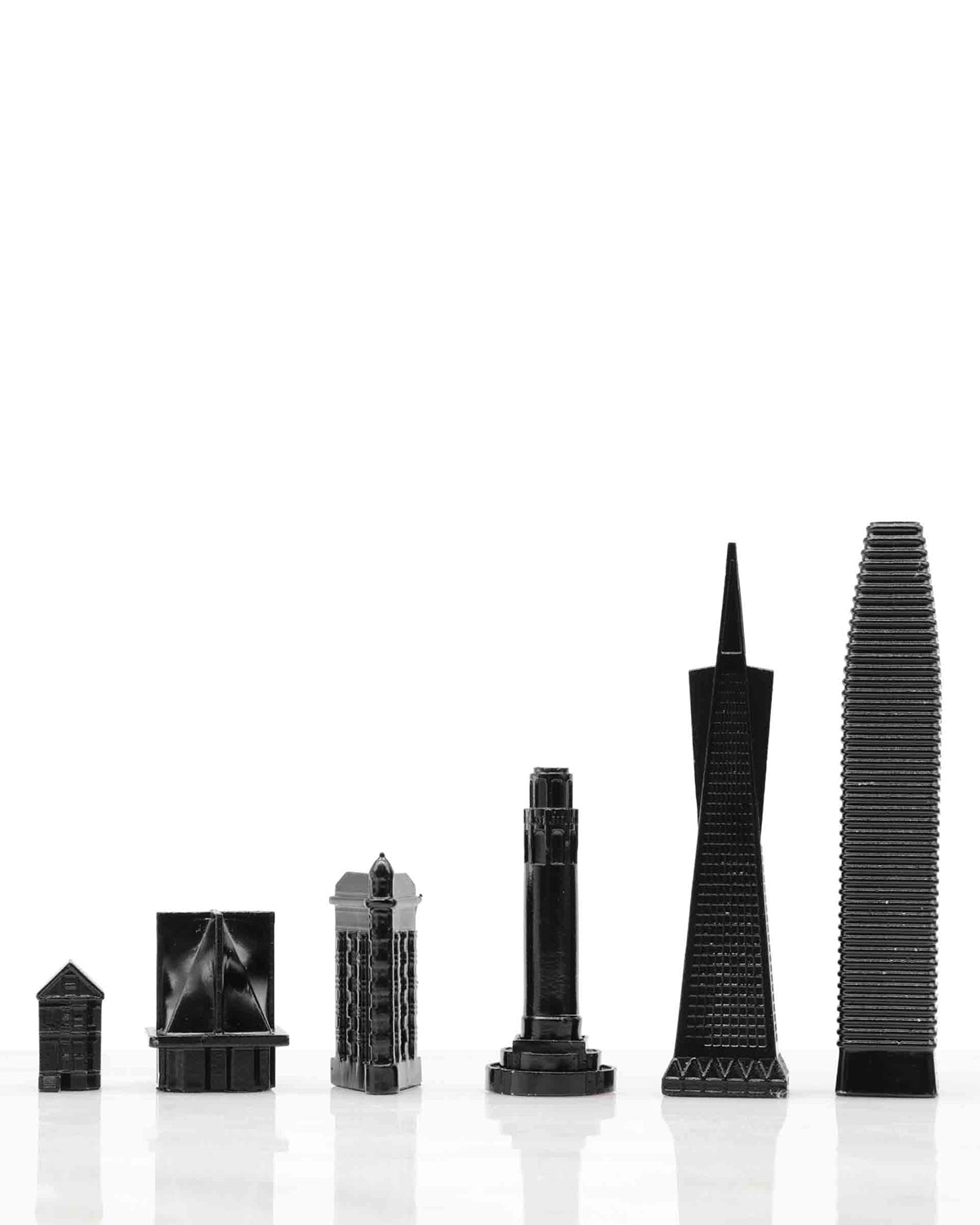 Skyline Chess Stainless Steel New York Vs San Francisco Edition with B/W Hatch Board