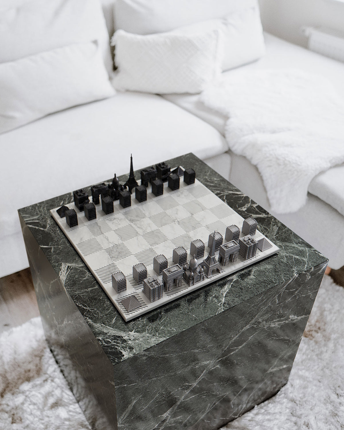 Skyline Chess Chess Set Stainless Steel Paris Edition with Paris Map Board