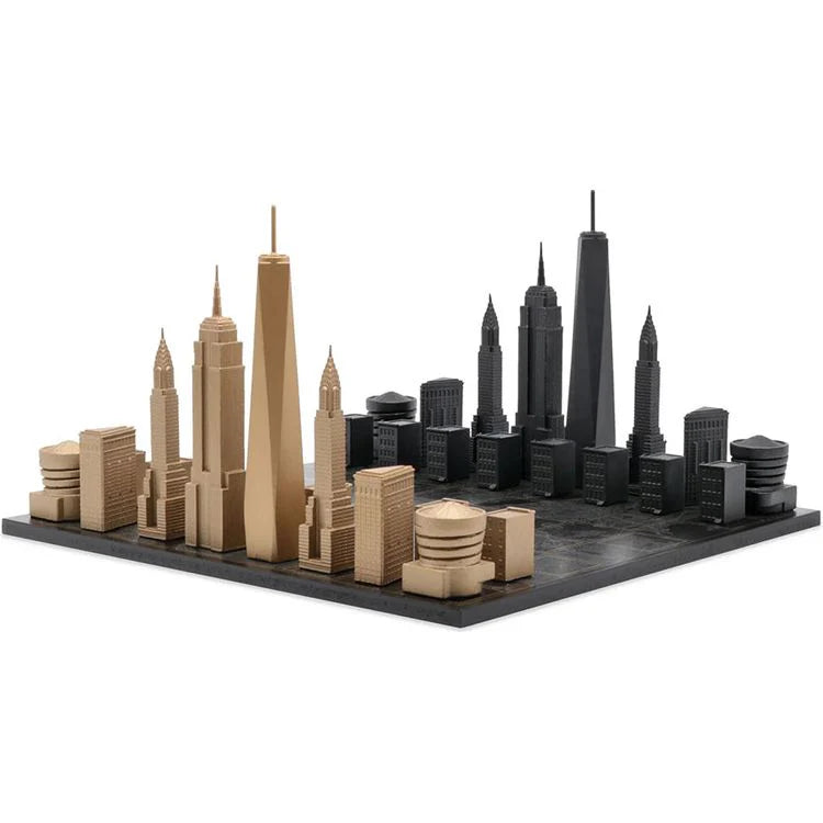 Skyline Chess Chess Set Luxury Bronze NEW YORK Edition with Marble Hatch Board