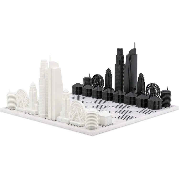 Chess Set Acrylic LOS ANGELES Edition with Marble Hatch Board