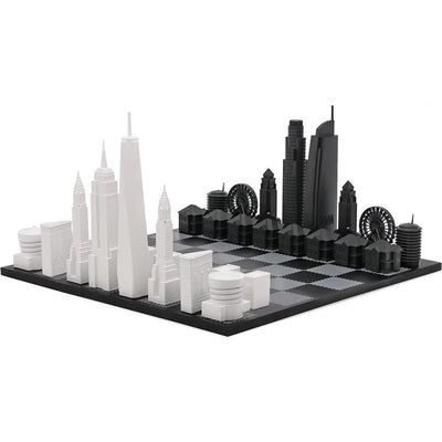 Skyline Chess Chess Set Acrylic NEW YORK vs LOS ANGELES Edition with Wood Hatch Board