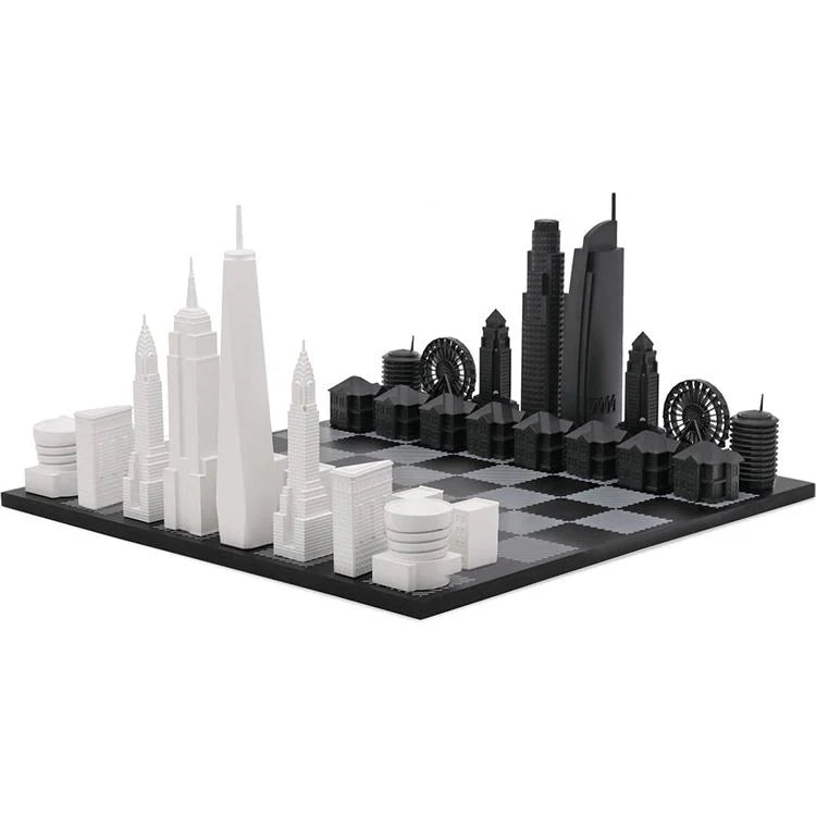 Skyline Chess Chess Set Acrylic NEW YORK vs LOS ANGELES Edition with Marble Hatch Board