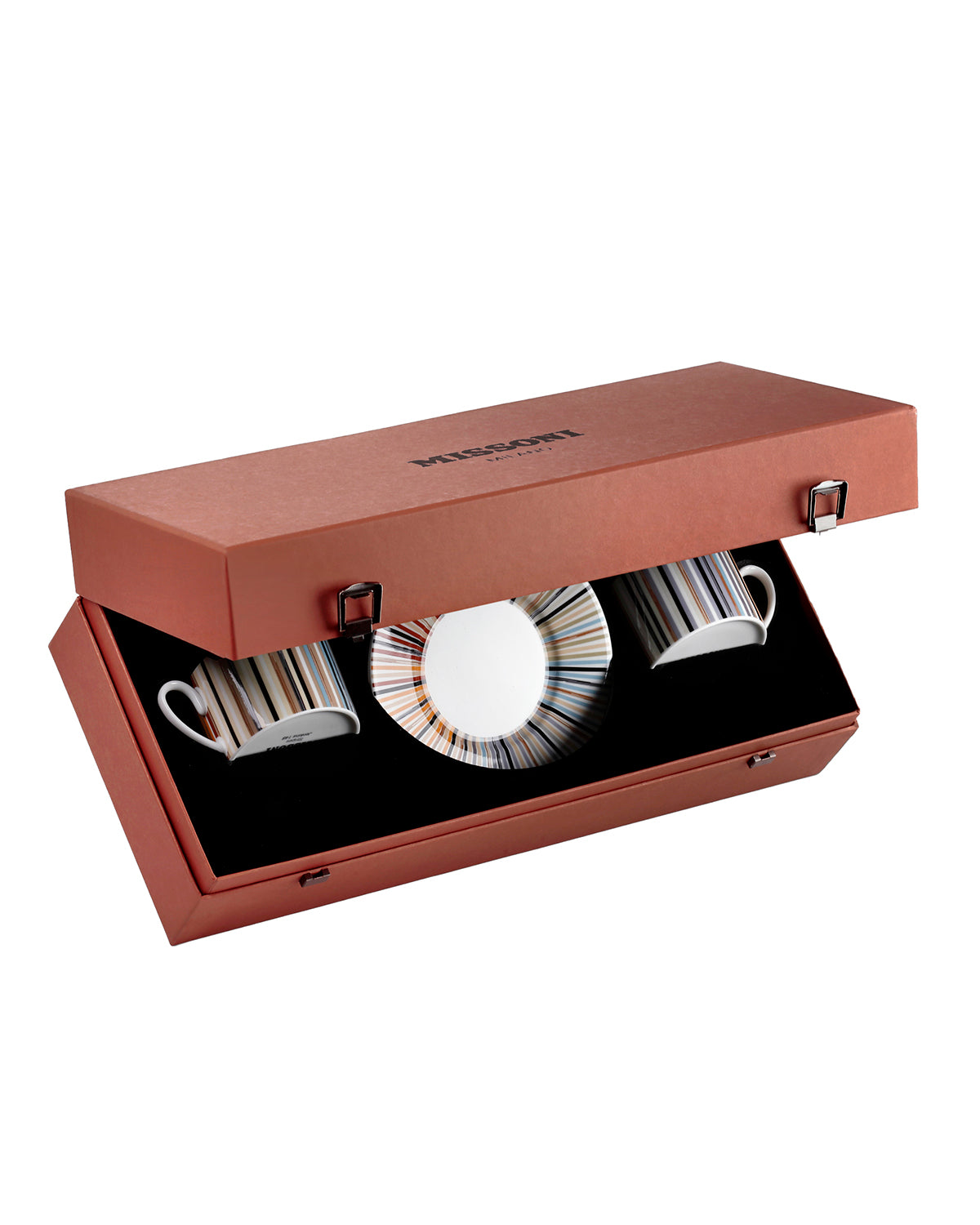 Missoni Home Tea Cup & Saucer STRIPES Set of 2 in Luxury Box Jenkins 148 diam. 3.3", H 2.3", cap. 7.5 oz, Saucer diam. 6"