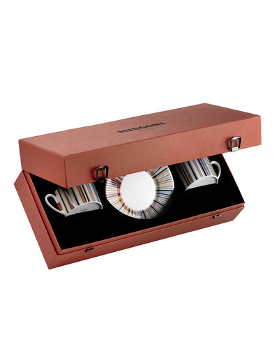 Missoni Home Tea Cup & Saucer STRIPES Set of 2 in Luxury Box Jenkins 148 diam. 3.3", H 2.3", cap. 7.5 oz, Saucer diam. 6"
