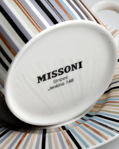 Missoni Home Tea Cup & Saucer STRIPES Set of 2 in Luxury Box Jenkins 148 diam. 3.3", H 2.3", cap. 7.5 oz, Saucer diam. 6"