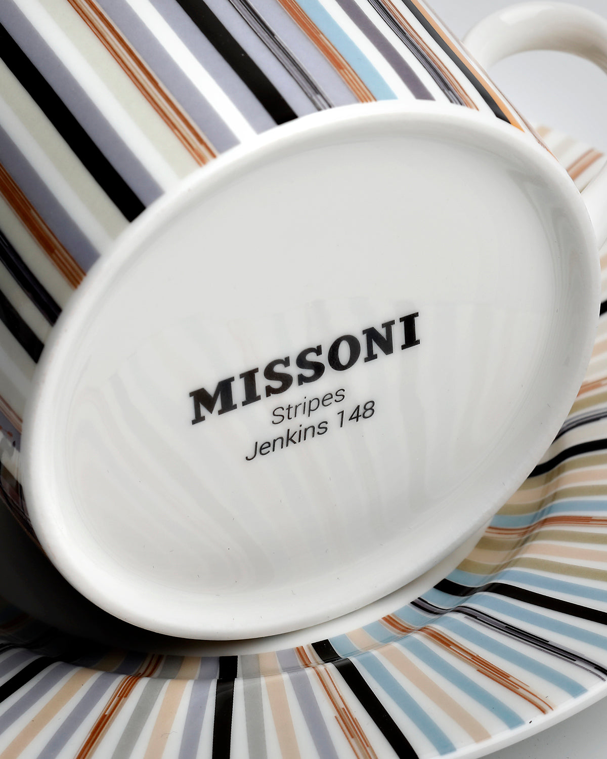 Tea Cup & Saucer STRIPES Set of 2 in Luxury Box Jenkins 148 diam. 3.3", H 2.3", cap. 7.5 oz, Saucer diam. 6"
