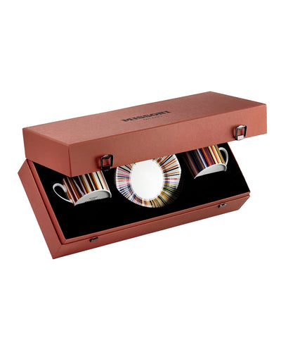 Missoni Home Tea Cup & Saucer STRIPES Set of 2 in Luxury Box Jenkins 156 diam. 3.3", H 2.3", cap. 7.5 oz, Saucer diam. 6"