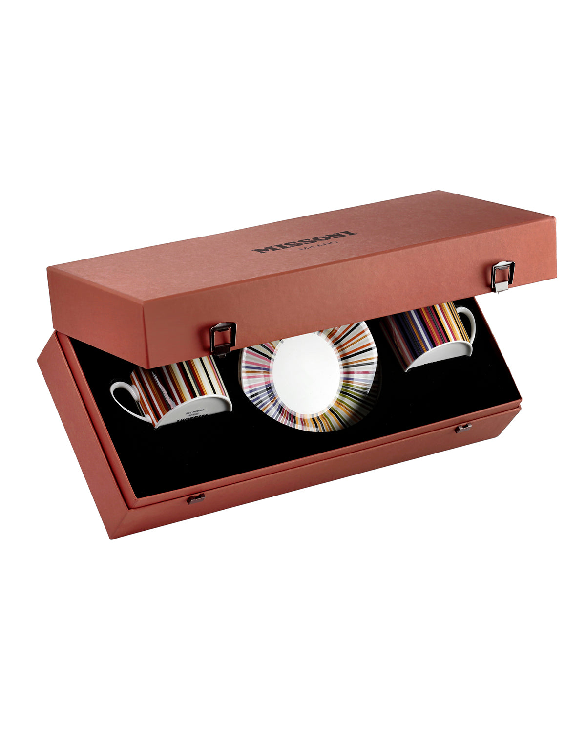Missoni Home Tea Cup & Saucer STRIPES Set of 2 in Luxury Box Jenkins 156 diam. 3.3", H 2.3", cap. 7.5 oz, Saucer diam. 6"