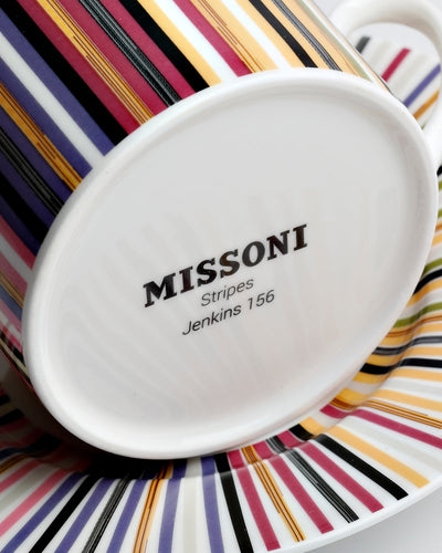 Missoni Home Tea Cup & Saucer STRIPES Set of 2 in Luxury Box Jenkins 156 diam. 3.3", H 2.3", cap. 7.5 oz, Saucer diam. 6"