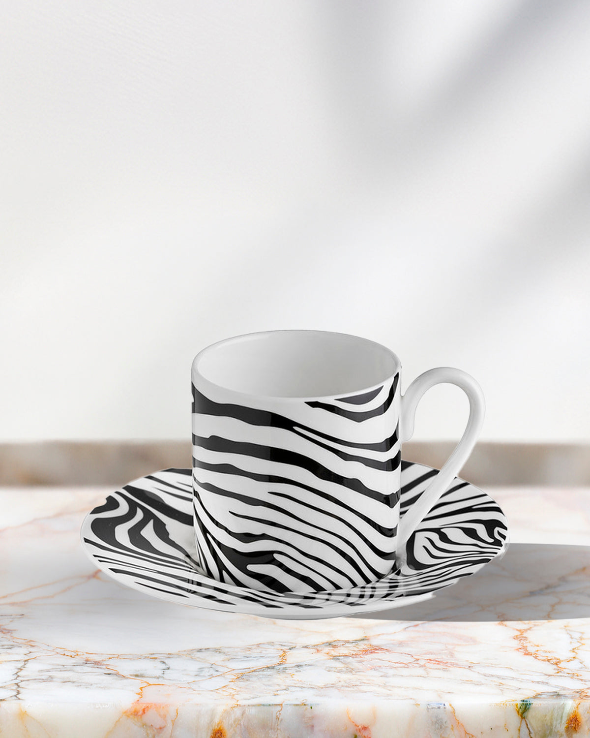 Coffee Cup & Saucer ZEBRAGE Set of 2 in Luxury Box  diam. 2.3", H 2.5", Cap. 4 oz, Saucer diam. 4.75"
