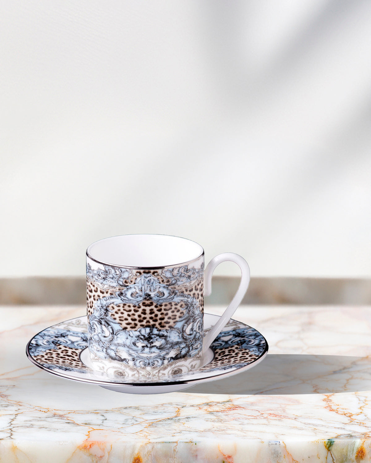 Coffee Cup & Saucer PALAZZO PITTI Set of 2 in Luxury Box  diam. 2.3", H 2.5", Cap. 4 oz, Saucer diam. 4.75"