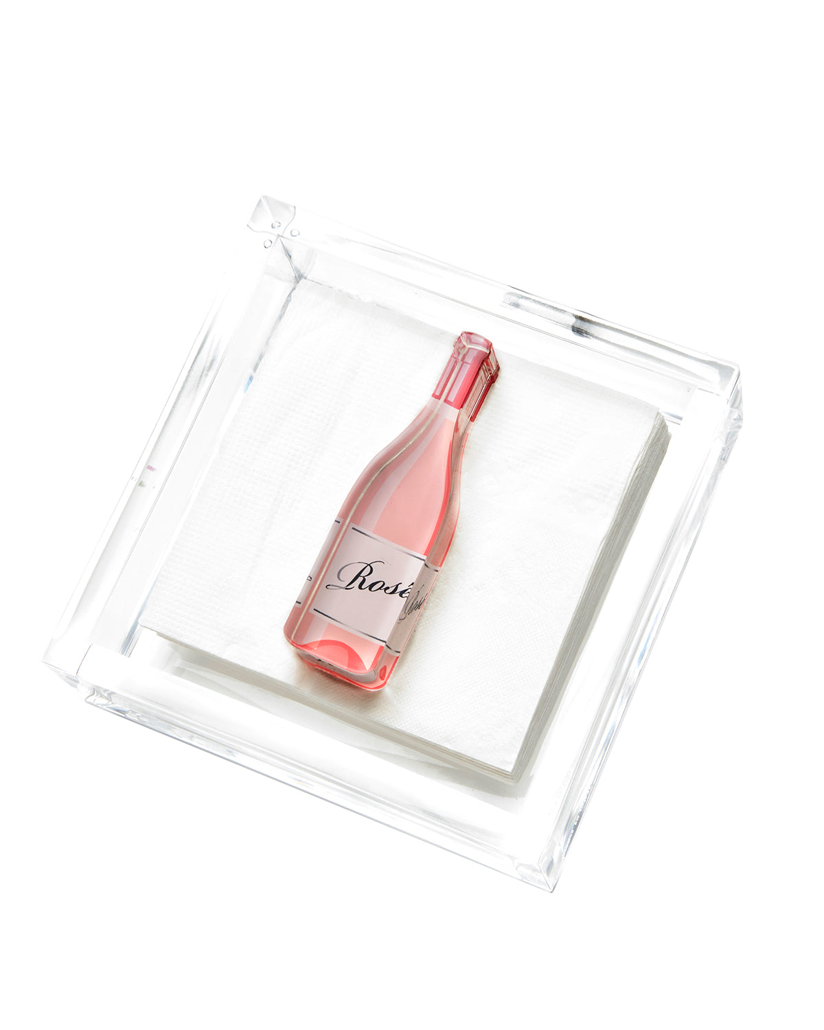 Tara Wilson Designs Cocktail Napkin Holder ROSE WINE BOTTLE  6" x 6"