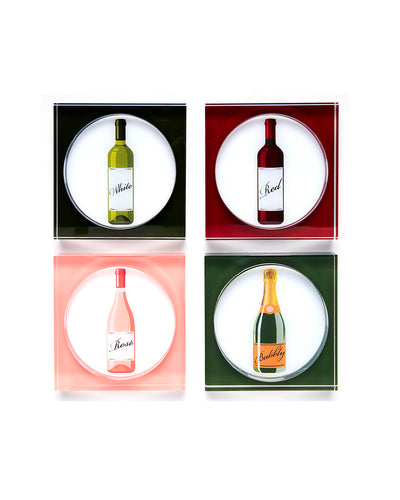 Tara Wilson Designs Cocktail Napkin Holder ROSE WINE BOTTLE  6" x 6"