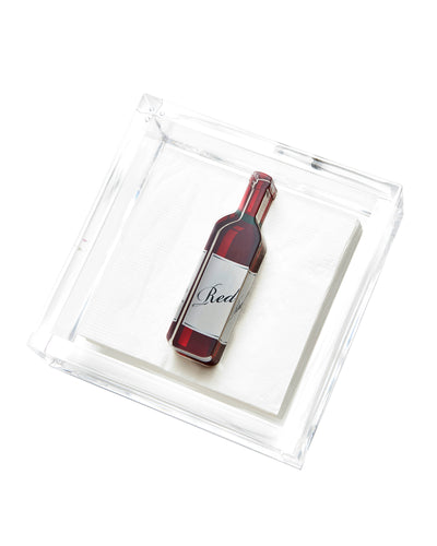 Tara Wilson Designs Cocktail Napkin Holder RED WINE BOTTLE  6" x 6"