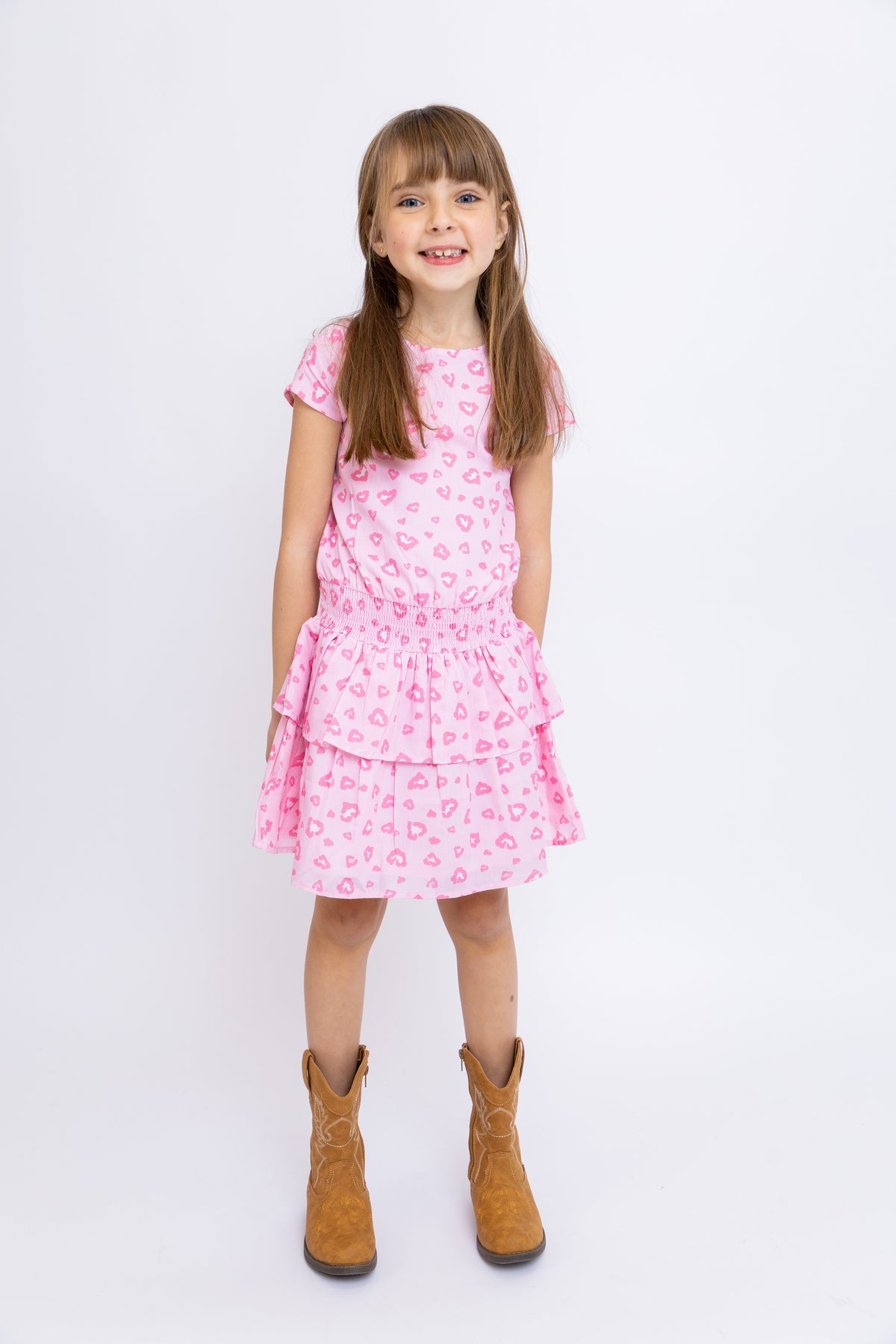 Leopard Hearts Tween Smock Waist Dress