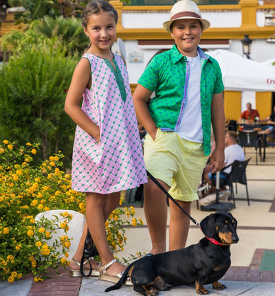 Puppies in Green Shirt in Short Sleeves