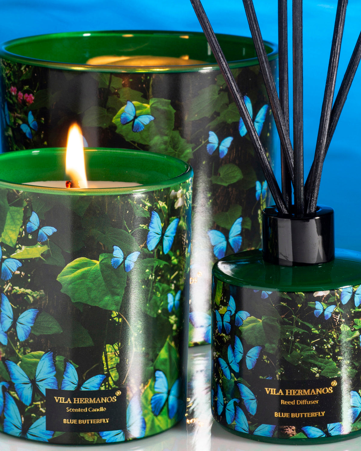 Candle in Jar JUNGLETOPIA 7oz Blue Butterfly