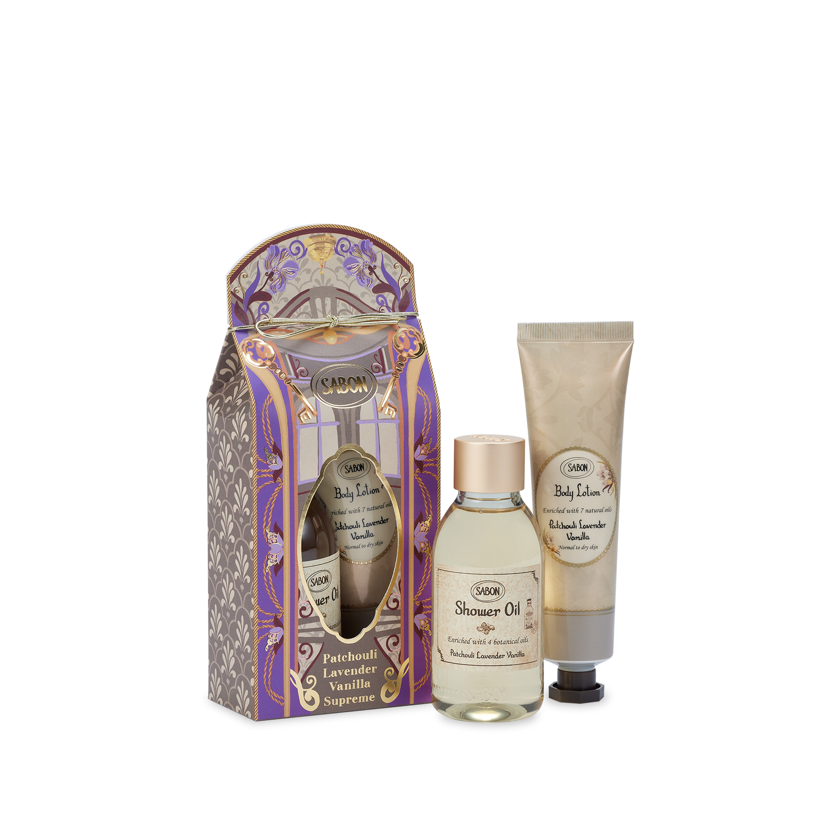 Shower Oil & Body Lotion Patchouli Lavender Vanilla - Lily Palace Mini Kit