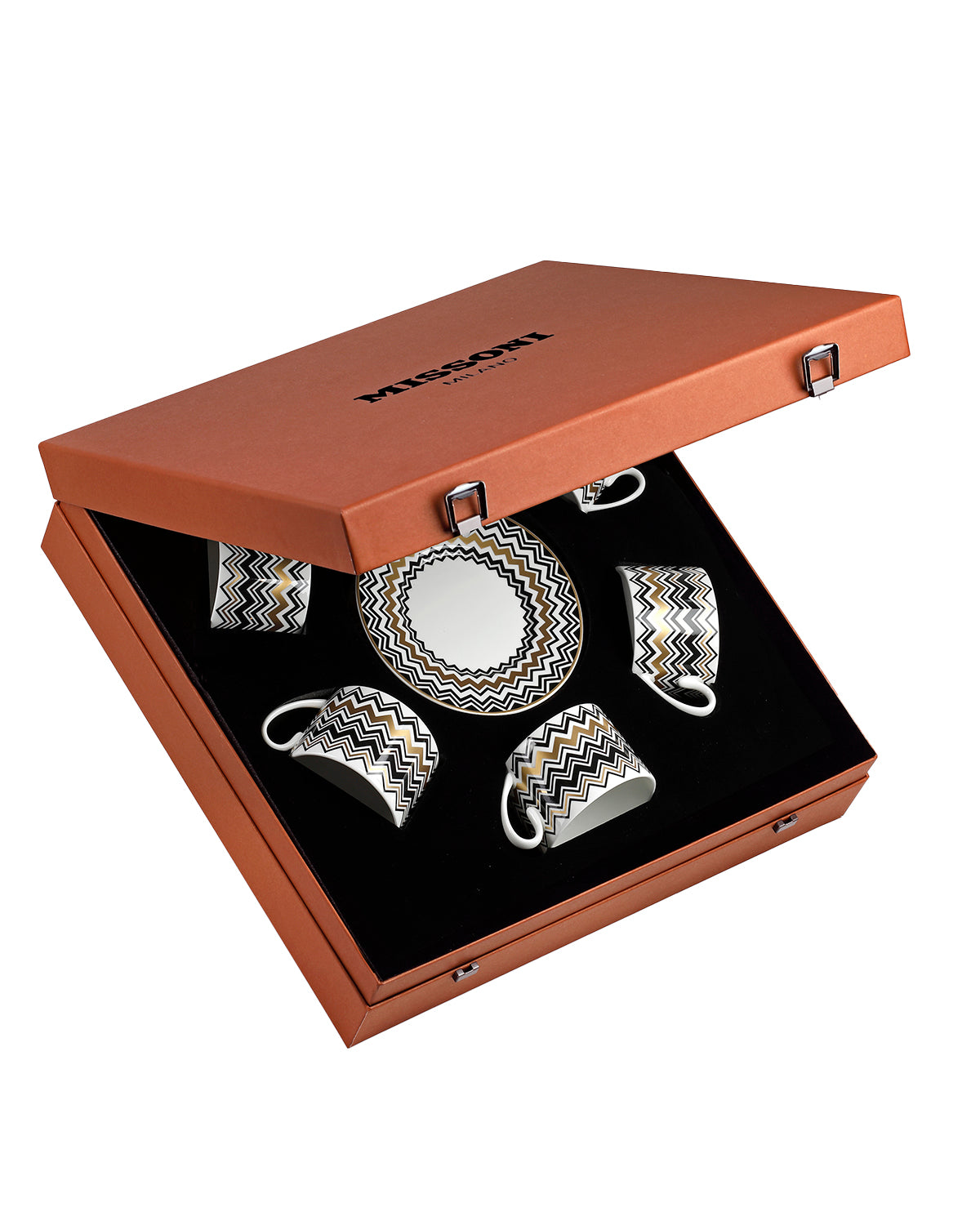 ZIG ZAG GOLD Luxury box Set 6 Pcs. Tea Cup & Saucer - Ø 8,5 X H 6 Cm Cap. 22 Cl. - S.15,5 Cm