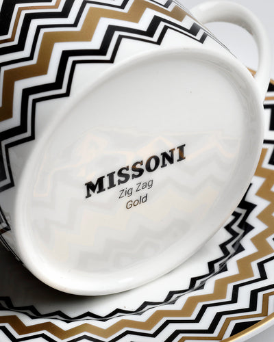 Missoni Home Mug Cup ZIG ZAG in Luxury Box Gold diam. 3", H 3.9", cap. 12.5 oz