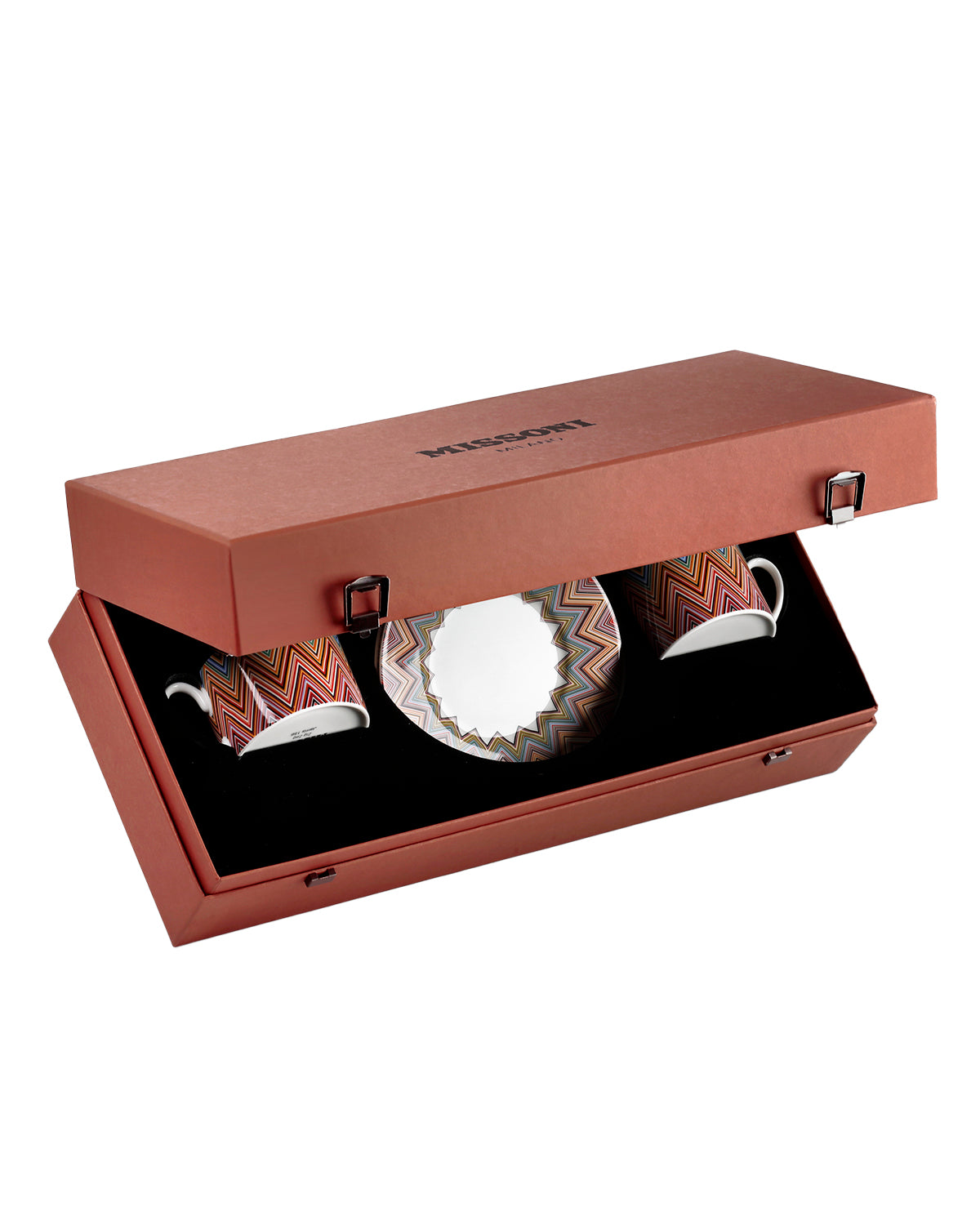 Missoni Home Tea Cup & Saucer ZIG ZAG Set of 2 in Luxury Box Jarris 156 diam. 3.3", H 2.3", cap. 7.5 oz, Saucer diam. 6"