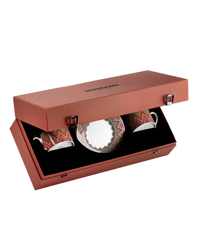 Missoni Home Tea Cup & Saucer ZIG ZAG Set of 2 in Luxury Box Jarris 156 diam. 3.3", H 2.3", cap. 7.5 oz, Saucer diam. 6"
