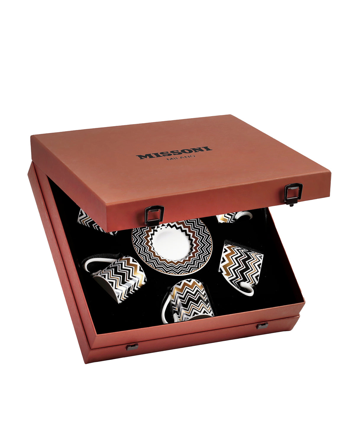 ZIG ZAG GOLD Luxury box Set 6 Pcs. Coffee Cup & Saucer