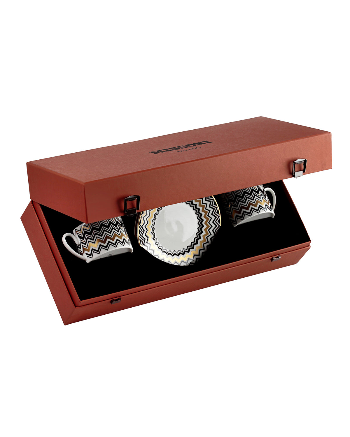 Missoni Home Tea Cup & Saucer ZIG ZAG Set of 2 in Luxury Box Gold diam. 3.3