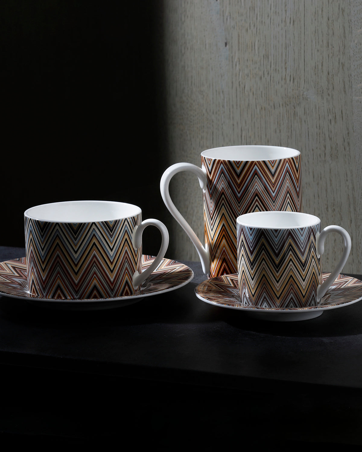 Coffee Cup & Saucer ZIG ZAG Set of 2 in Luxury Box Jarris 148 diam. 2.3", H 2.5", Cap. 4 oz, Saucer diam. 4.75"