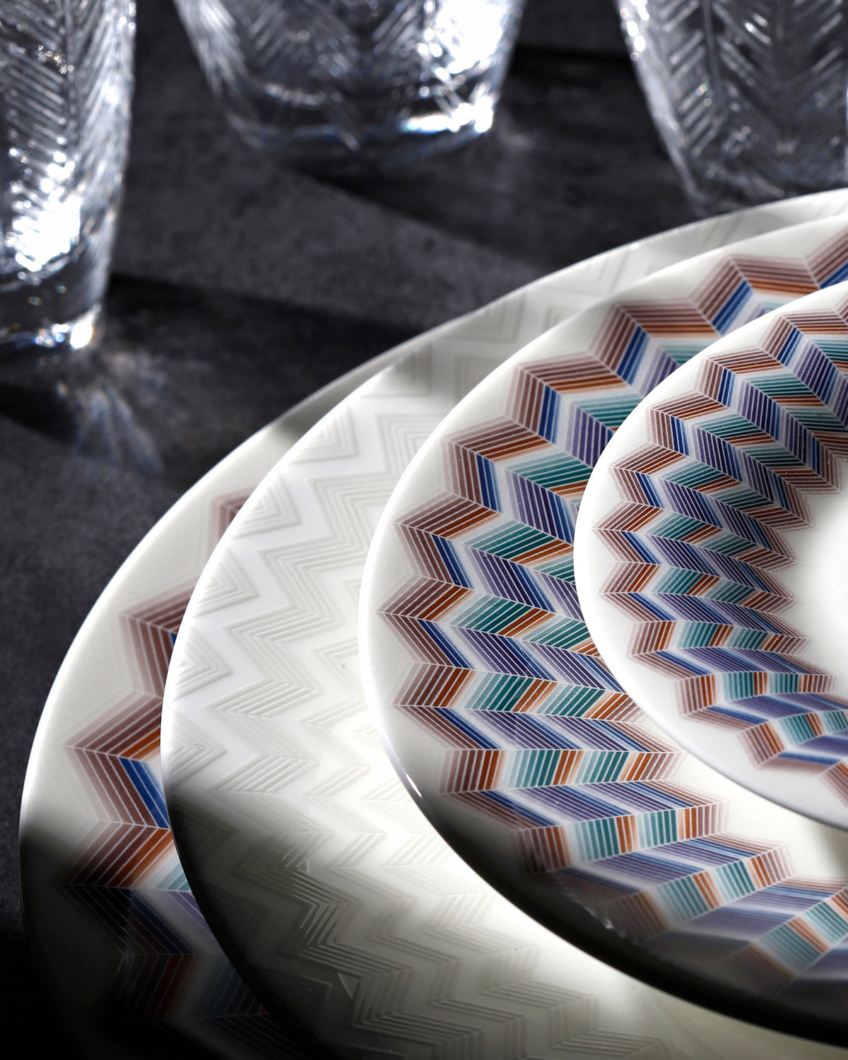 Dessert Plate ZIG ZAG JARRIS 148 Set of 6 Fine Bone China Ø 8.46"