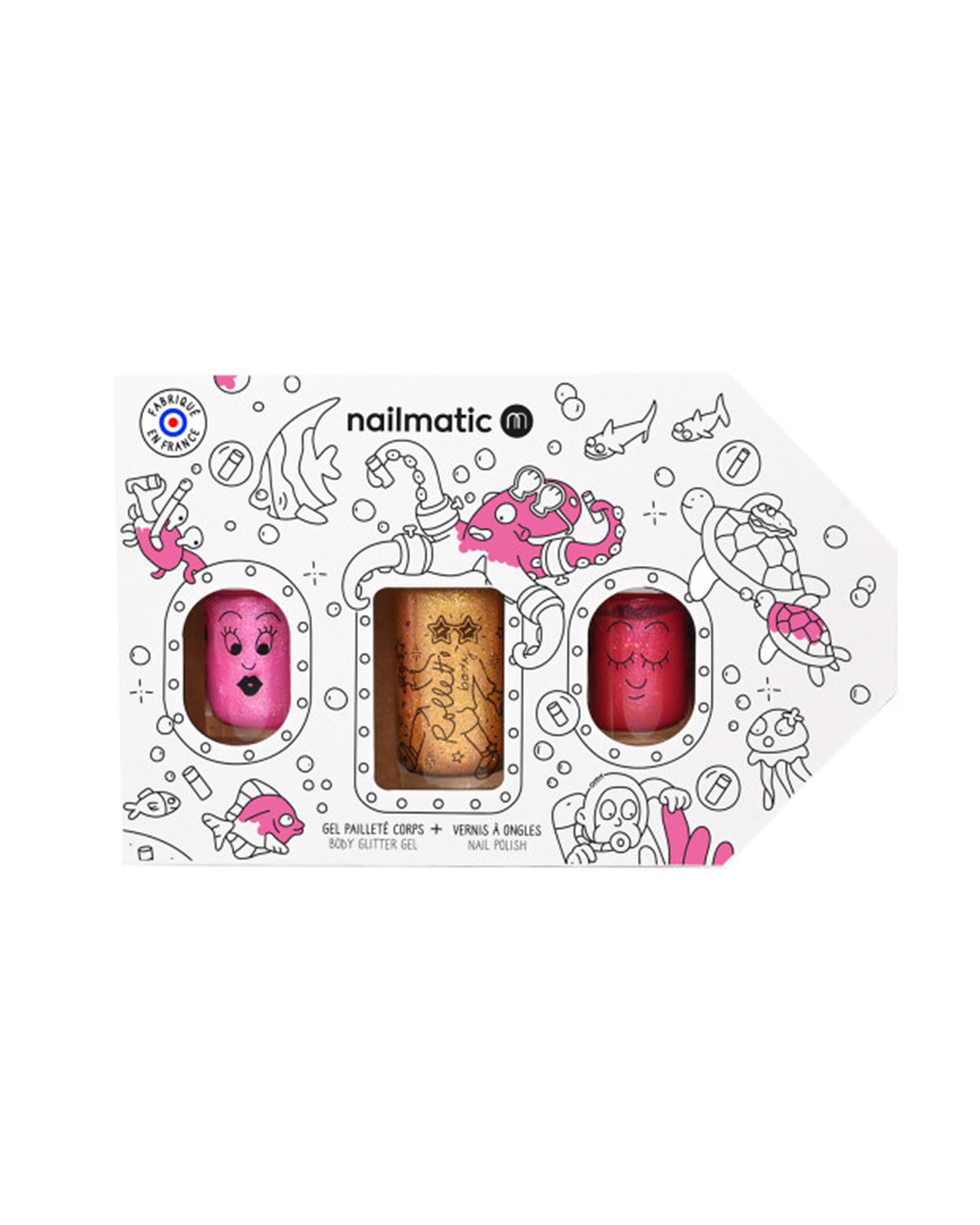 Nail Polish for Kids SET OF 3 EXPLORATION : SISSI PINKY + BODY ROLETTE YELLOW GOLD
