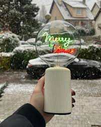 Bulb MERRY XMAS Green/ Red with Base Table Lamp PORTABLE Pop Nomad