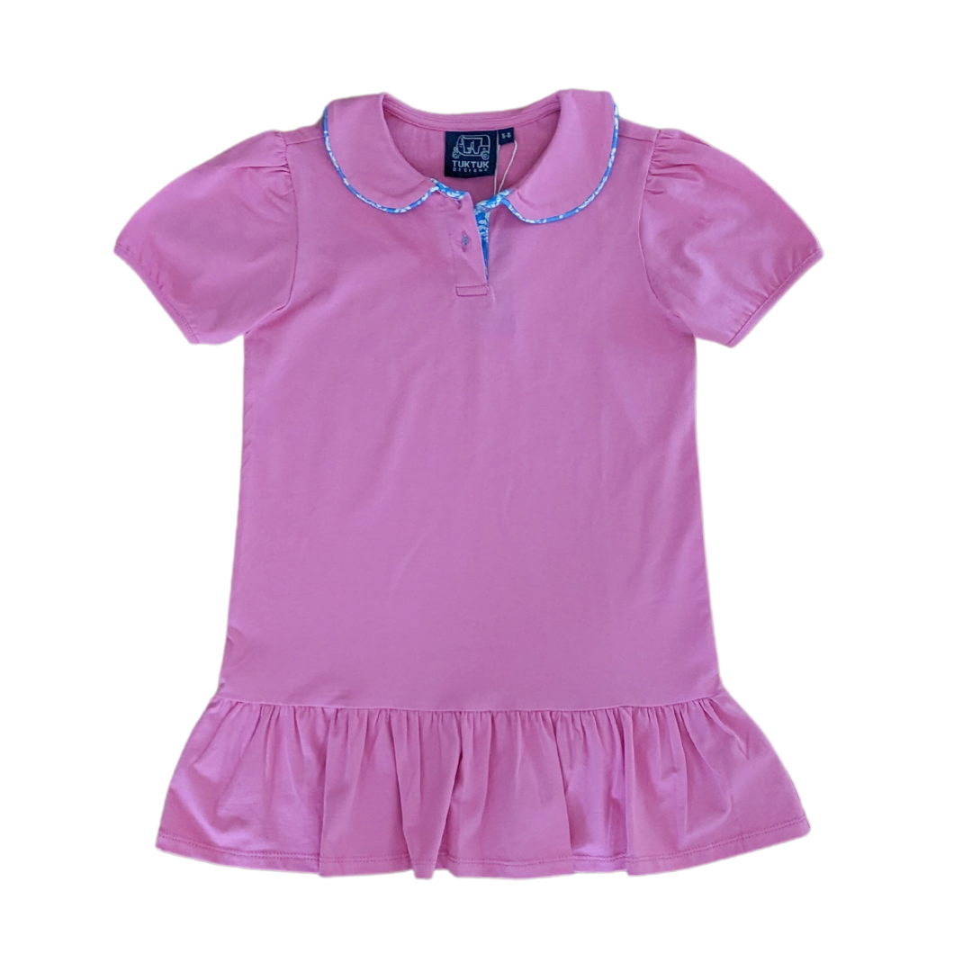 Pink Polo Dress with Blue Block Trim